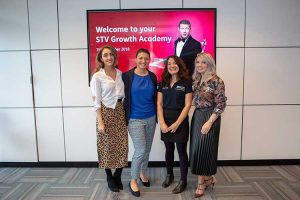 (L-R): Megan Reid, Audience Development Team Lead, STV; Katie Martin, Communications Executive, STV; Melinda O’Reilly, Entrepreneur Acceleration Manager from Royal Bank of Scotland; Danielle Kelly, Client Services Director, STV
