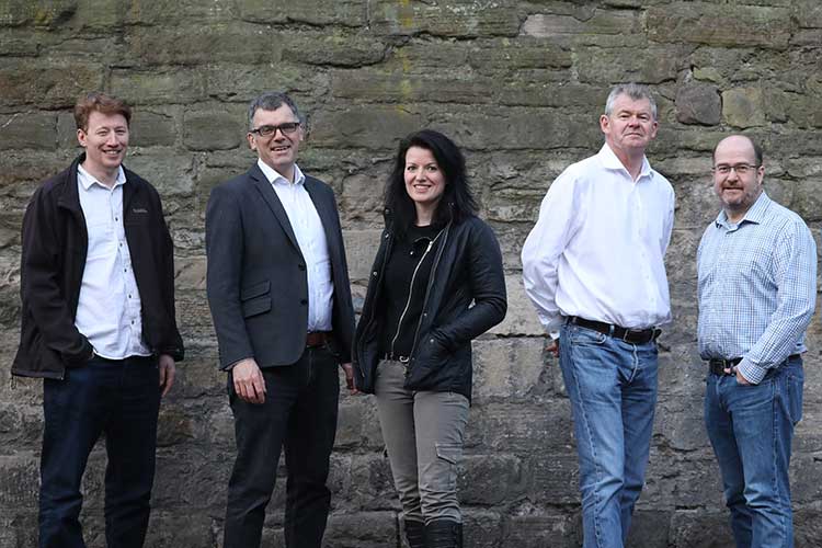 Left to right are Stewart Pavitt, Peter Ferry, Hannah Rudman, Rab Campbell and Stuart Fraser of Wallet.Services (by Stewart Attwood)