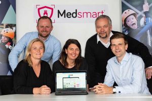 Back from left – Rob Halliday SIS Ventures Fund Manager, Scott Crae Talking Medicines Co-founder and Chief Medical Officer. Front from left – Jo Halliday Talking Medicines Co-founder and Chief Executive Officer, Elizabeth Fairley Talking Medicines Co-founder and Chief Operations Officer, Thomas Gillan SIS Deputy Chief Executive Officer