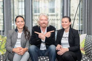 From left - Eishel Quinn, Sir Richard Branson and Loral Quinn